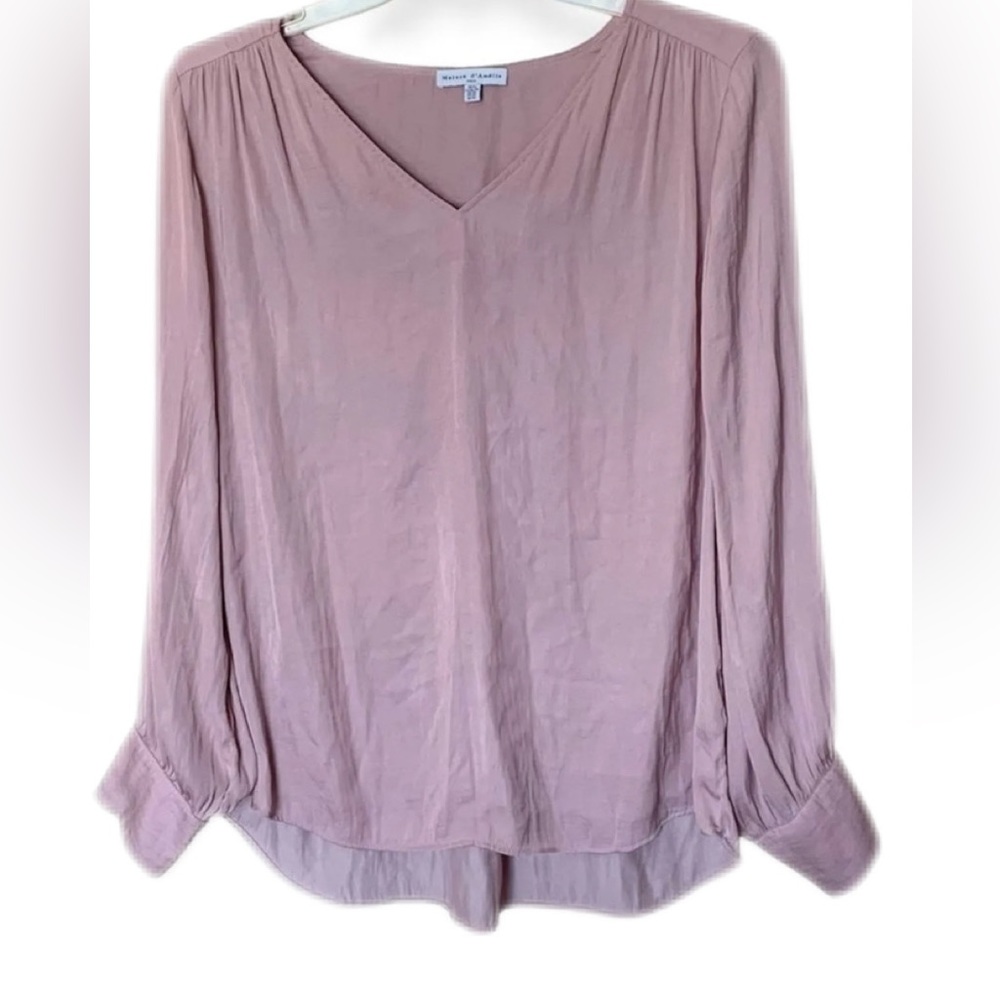 Maison d' Amelie Paris Dusty Pink Long Sleeve V Neck Blouse Size XL